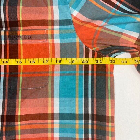 Rockies Orange and Blue Plaid Button-Up Shirt - Size M - Picture 5 of 13
